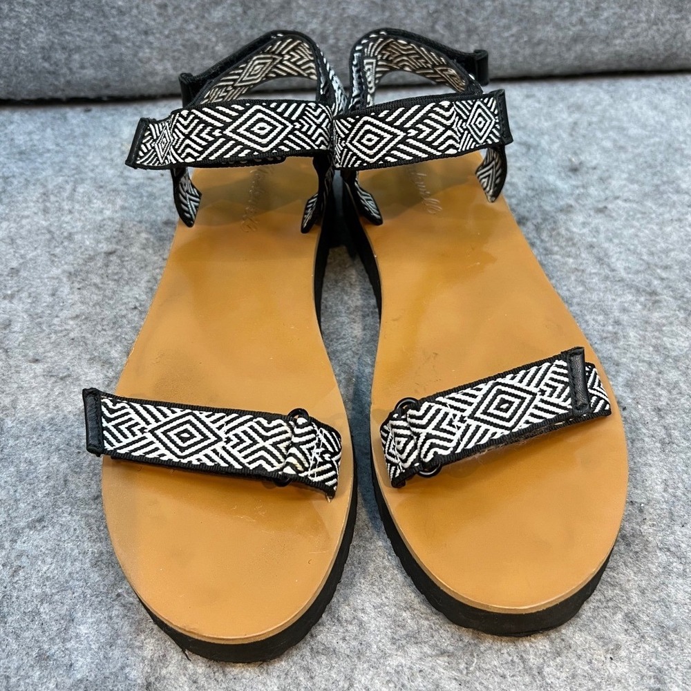 Madewell Woven Strap Sandals Adjustable Flats Black‎ White Womens Size 8.5